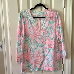 Lilly Pulitzer Pink and Blue Relaxed Tunic Top- Size M